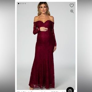 PinkBlush Burgundy Lace Off Shoulder Long Sleeve Maternity Maxi Dress